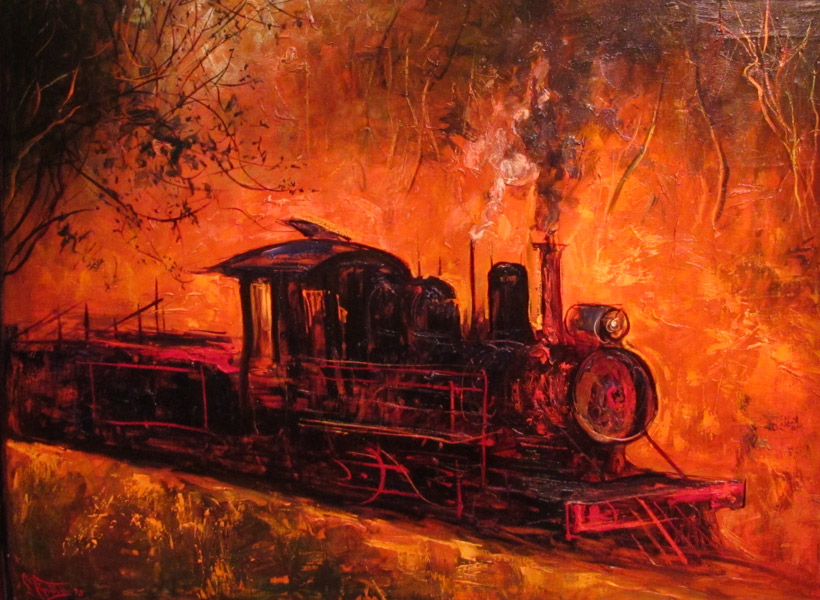 painting evening the steam locomotive 