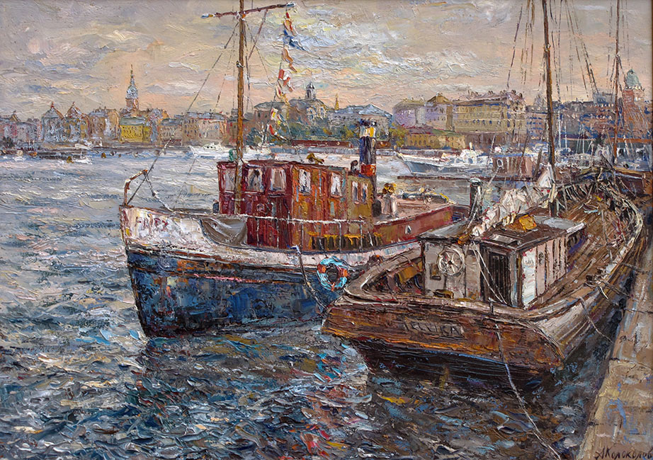  художник  Колоколов Антон, картина Стокгольмские кораблик, Фриц и Эльвира
