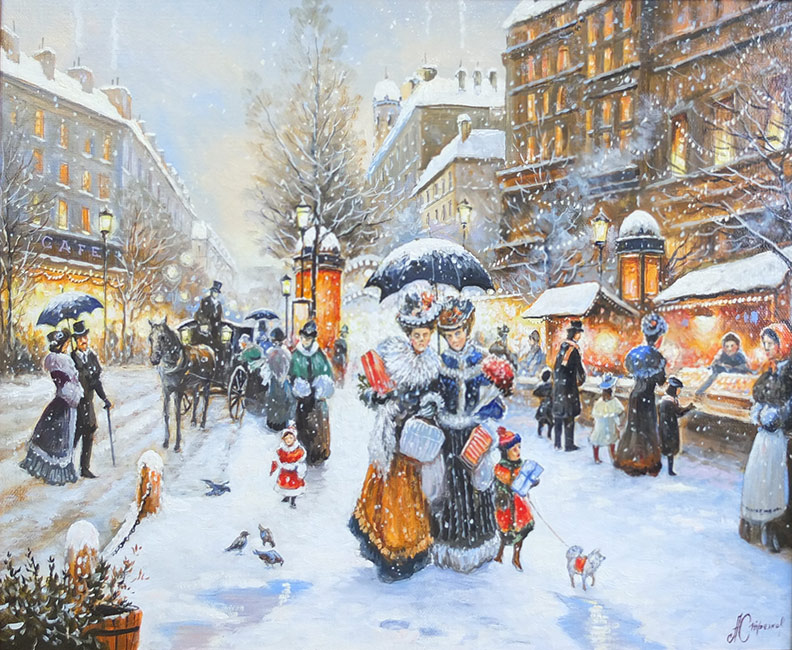  художник  Стрелков Александр, картина Зимний Париж