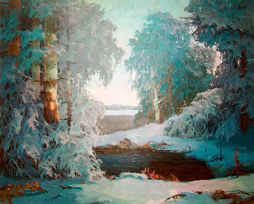 Картина морозное утро