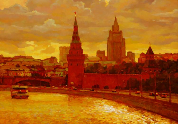  художник  Волков Сергей, картина Москва, Кремлевская набережная
