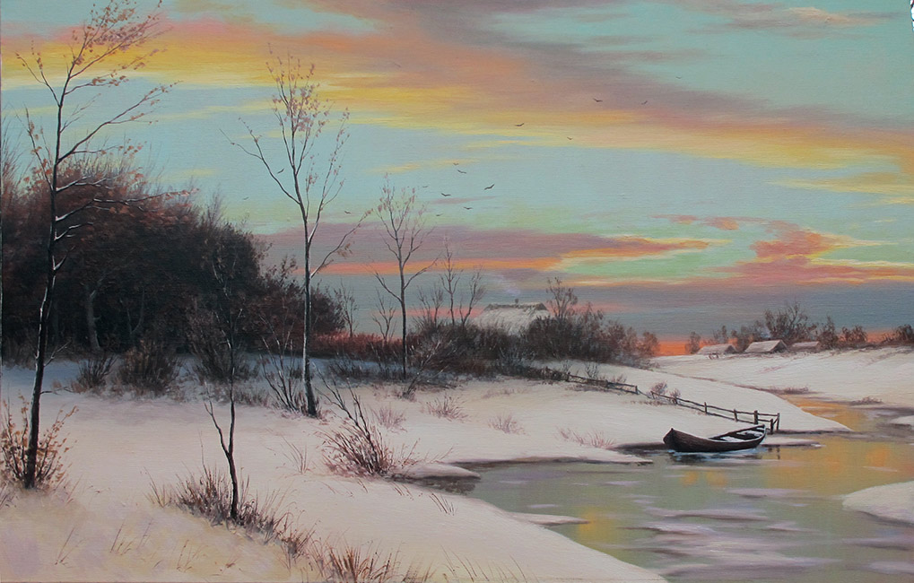  художник  Метинов Алтынбек, картина Зимняя речка