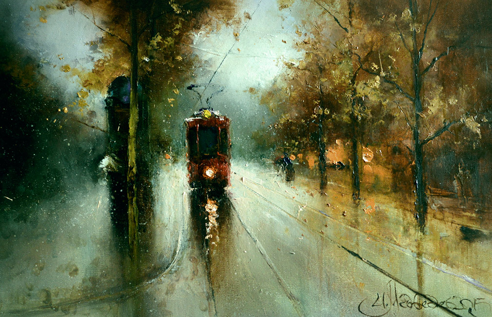  художник  Медведев Игорь, картина Осенний трамвай