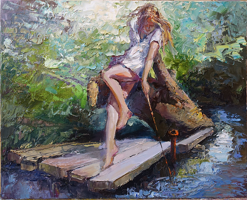 Картина девушка у ручья