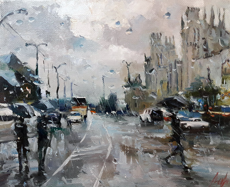 художник  Лихоманов Юрий, картина Дождь в городе