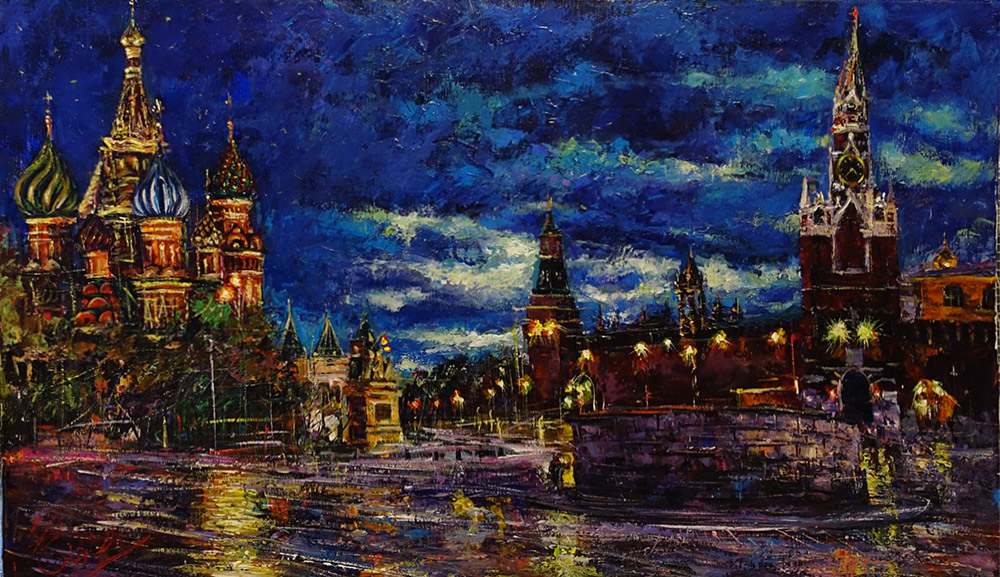  художник  Еникеев Юнис, картина Москва вечерняя