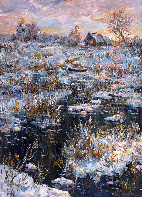  художник  Колоколов Антон, картина Домик у реки