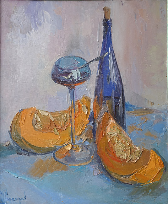  художник  Проказов Борис, картина Натюрморт с синей бутылкой