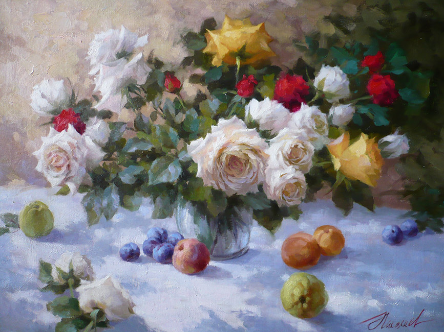  художник  Николаев Юрий, картина Натюрморт с розами