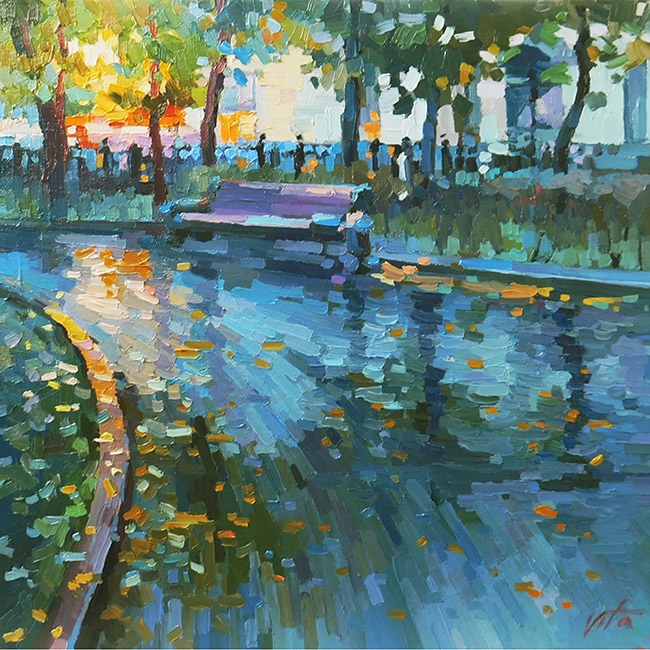  художник  Чижова Виктория, картина На мокром бульваре
