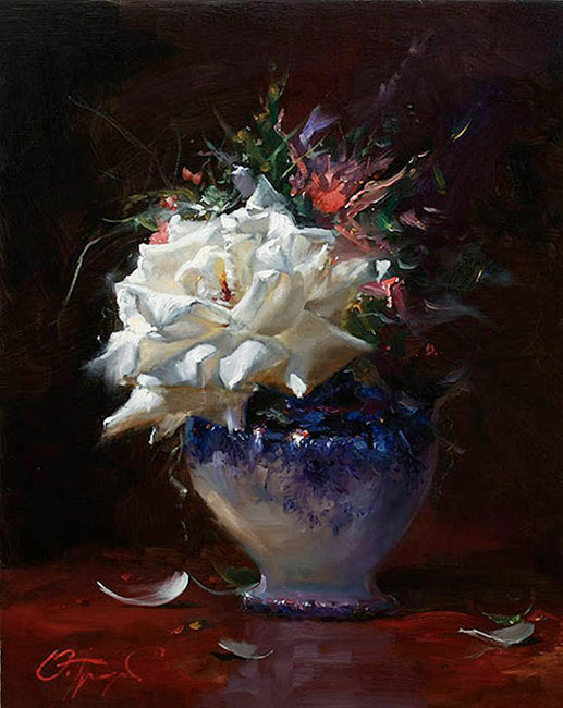  художник  Трофимов Олег , картина Букет с белой розой