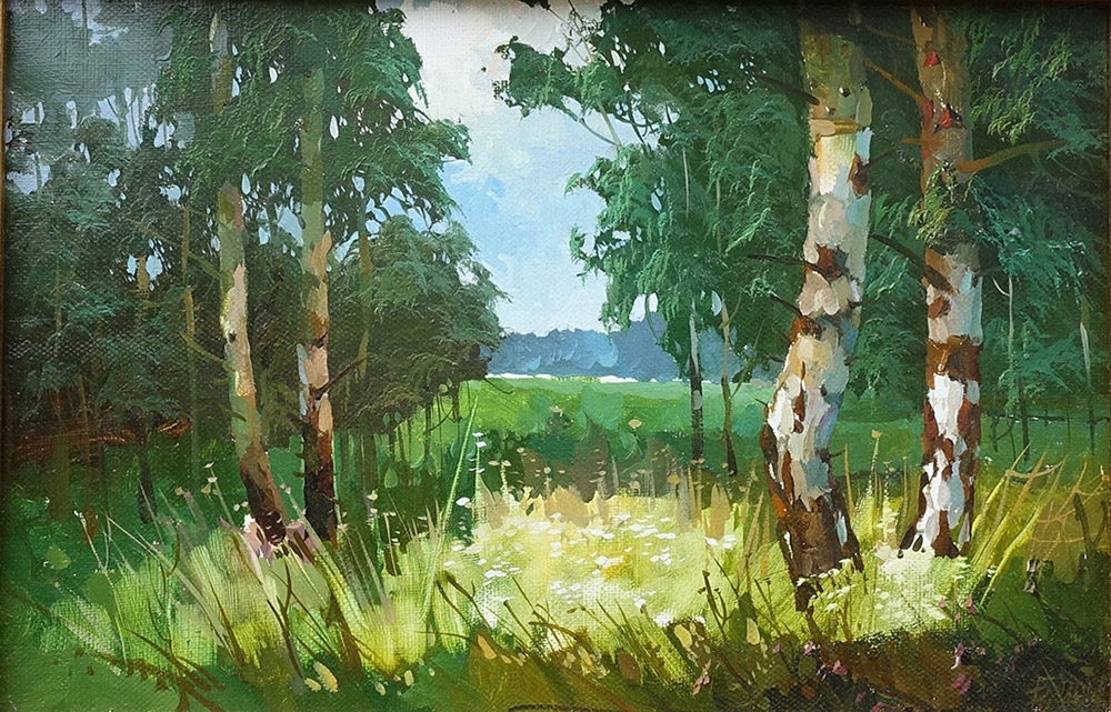 Тургенев в березовой роще. Лесные пейзажи маслом Виктора Быкова.