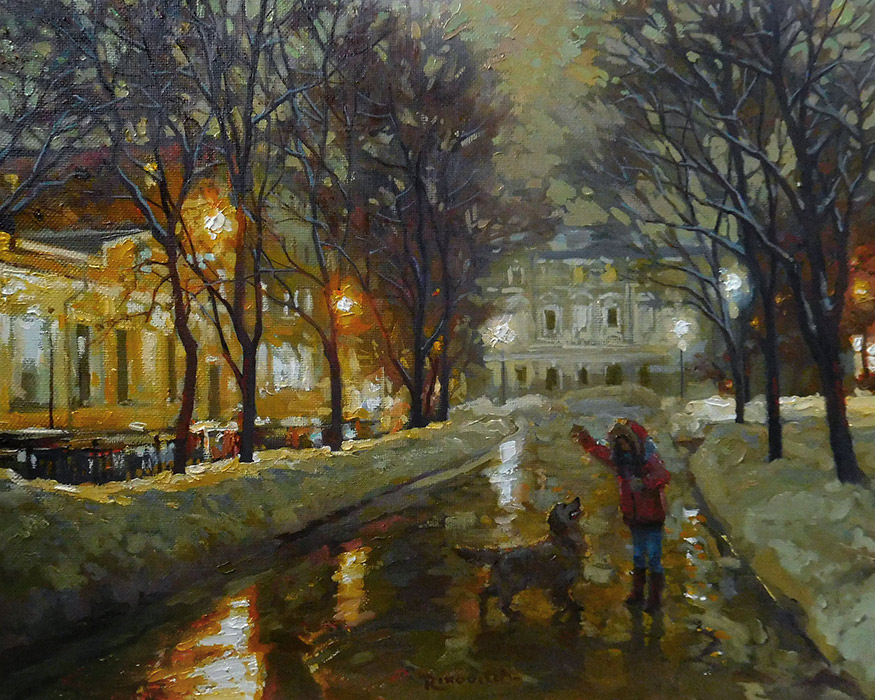  художник  Волков Сергей, картина Гуляем на Рождественском бульваре