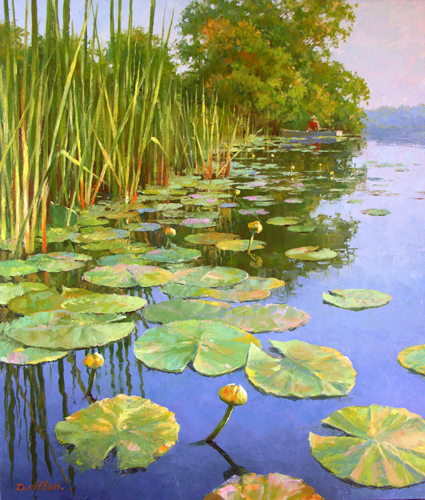  художник  Левин Дмитрий, картина Утро на озере