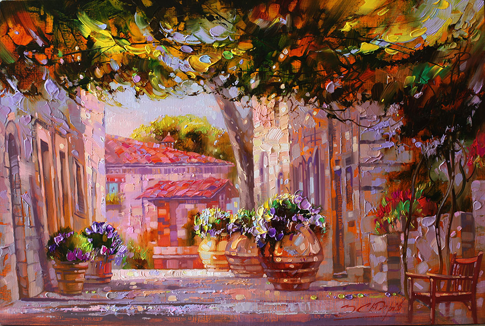  художник  Сыдорив  Зиновий, картина Старый дворик с виноградником