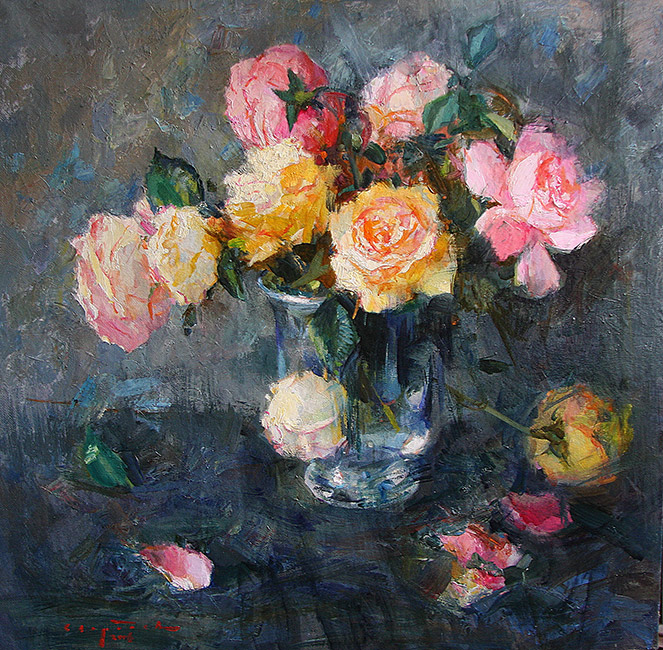  художник  Свиридов Сергей, картина Натюрморт с розами