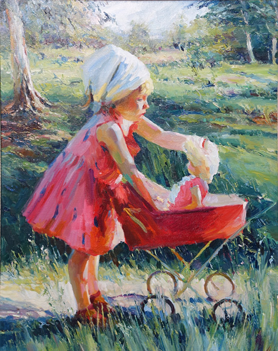  художник  Лихоманов Юрий, картина Девочка с коляской