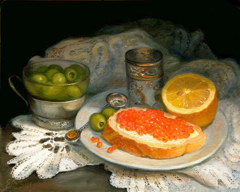  художник  Шумакова Елена, картина Бутерброд с красной икрой