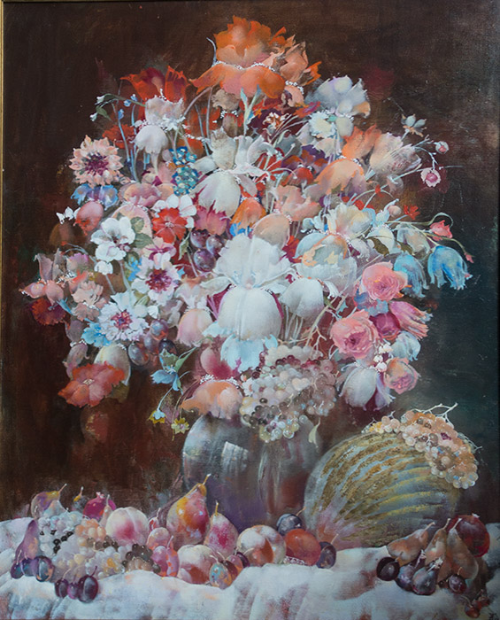  художник  Тенета Виктория, картина Натюрморт с ирисами и фруктами