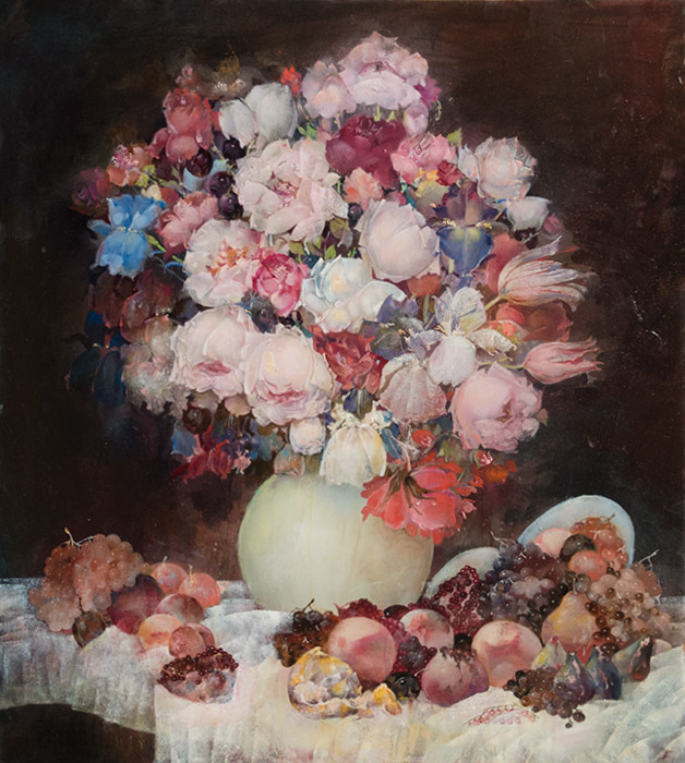  художник  Тенета Виктория, картина Белые розы и гранаты