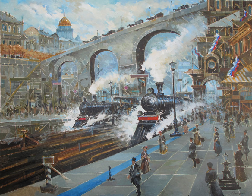 painting Arriving by train