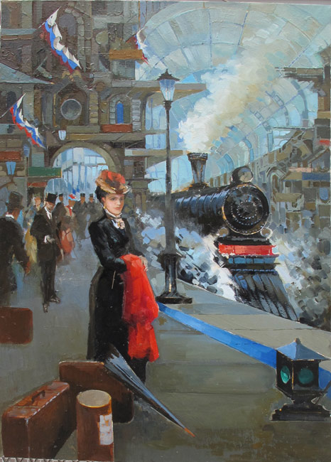 painting Arriving by train