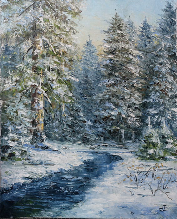  художник  Синев Евгений, картина Сегодня выпал снег