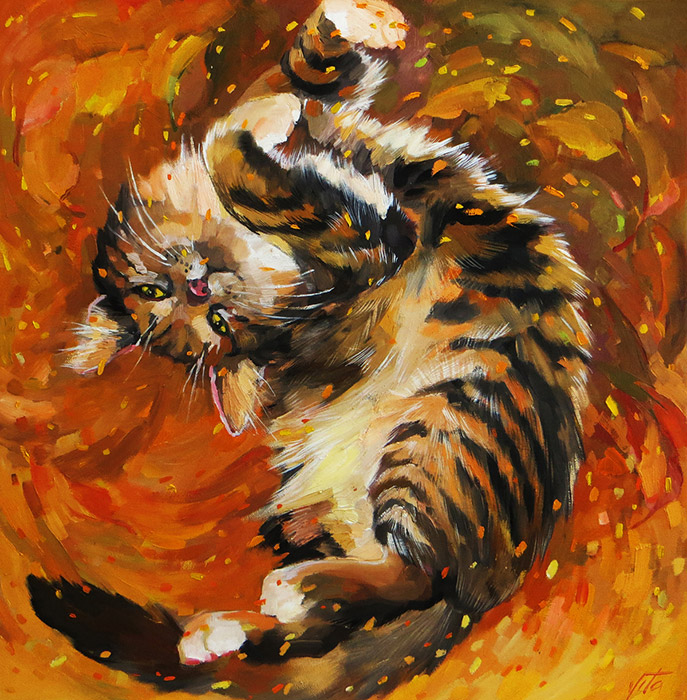 Рисунок маслом коты