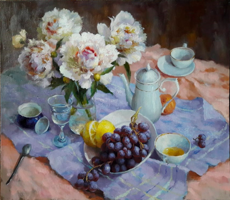  художник  Николаев Юрий, картина Натюрморт с виноградом