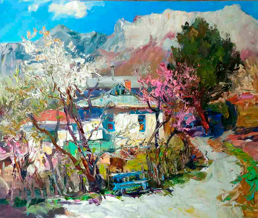  художник  Третьяков Роман, картина Весна в горном поселке