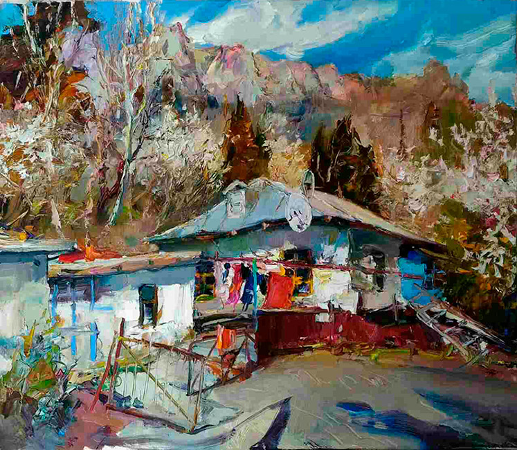  художник  Третьяков Роман, картина Весна. Дом в горах