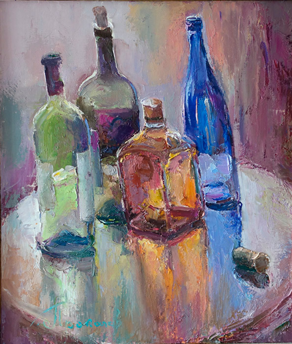  художник  Проказов Борис, картина Натюрморт с бутылками
