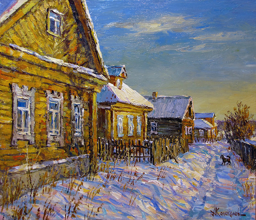  художник  Колоколов Антон, картина Деревня на Волге