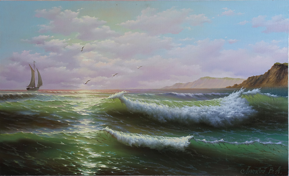  художник  Ленский Валерий, картинапарусник на крымских волнах
