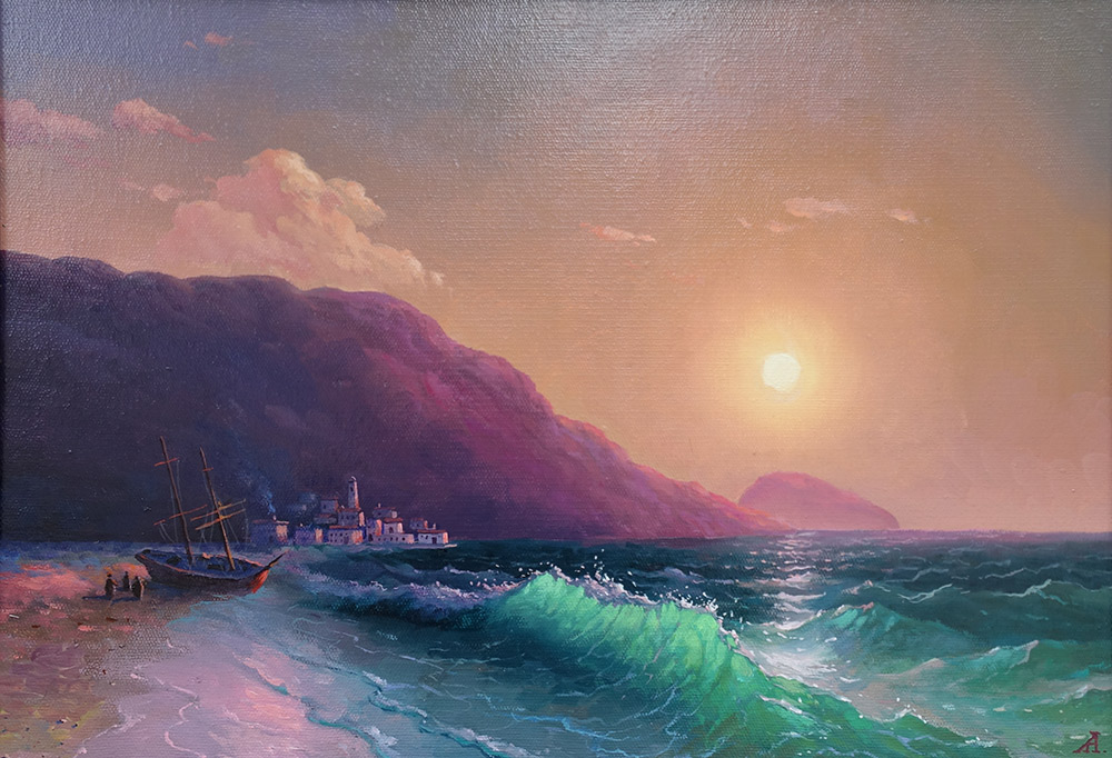 художник  Грохотов Анатолий, картина Закат на Средиземном море