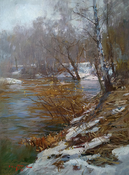  художник  Свиридов Сергей, картина Весна на  реке Воря