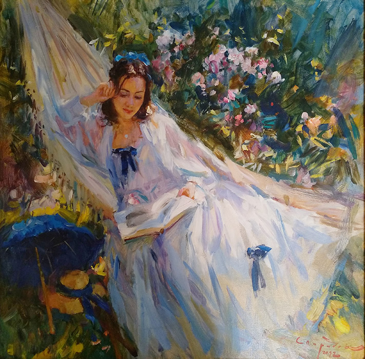  художник  Свиридов Сергей, картина В саду