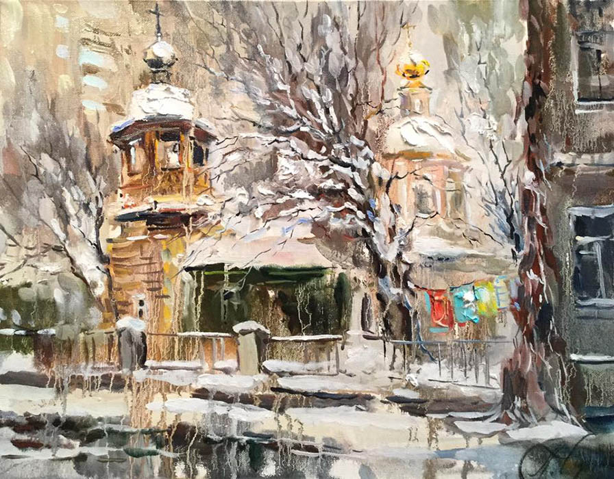  художник  Чарина Анна, картина Зима в 1-ом в Монетчиковском переулке