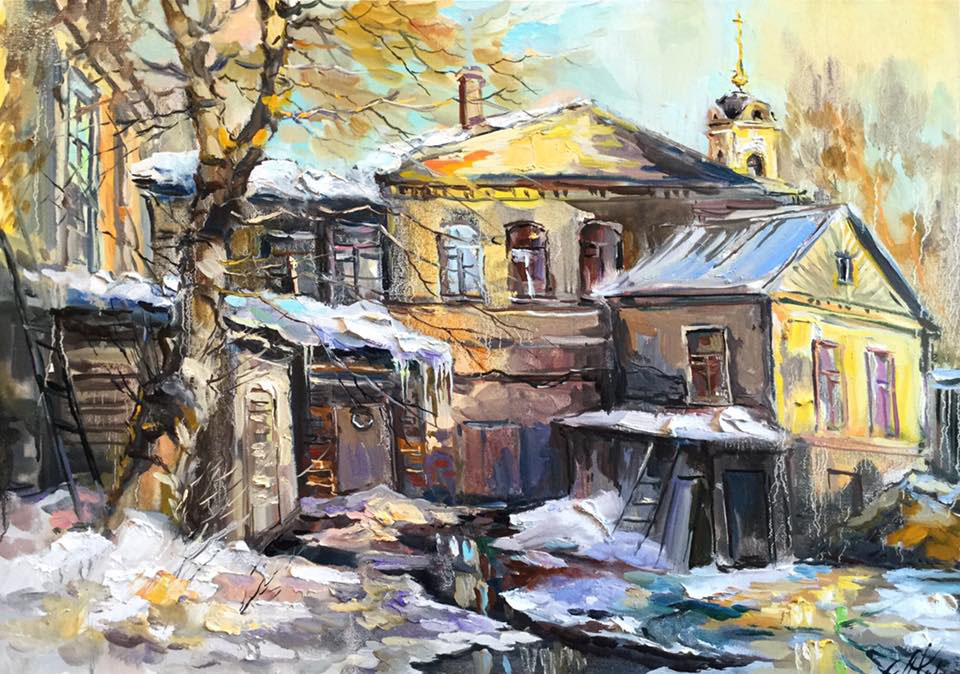 художник  Чарина Анна, картина Тает снег. Дворик на  Неглиной