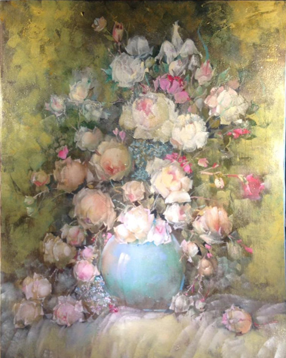  художник  Тенета Виктория, картина Цветы в голубой вазе