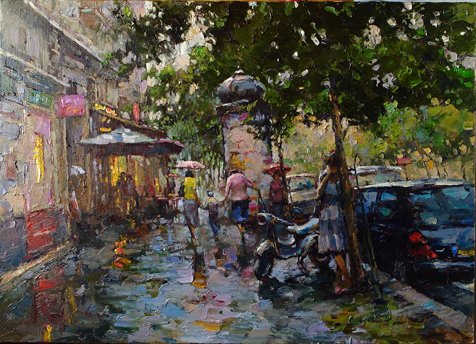  художник  Зайцев Алексей, картина Дождь на бульваре Сен-Жермен