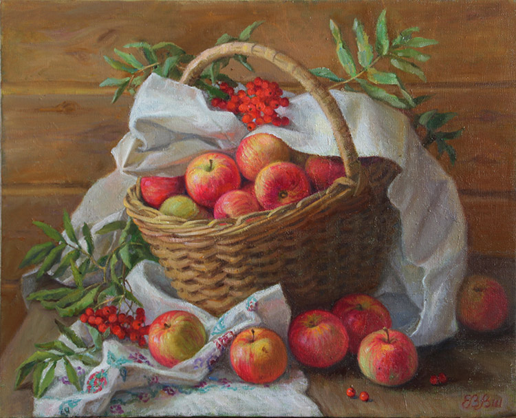 Корзина яблок картина