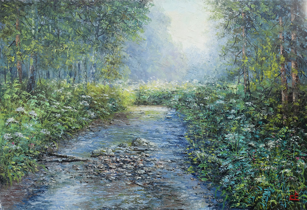  художник  Синев Евгений, картина Лесной ручей 