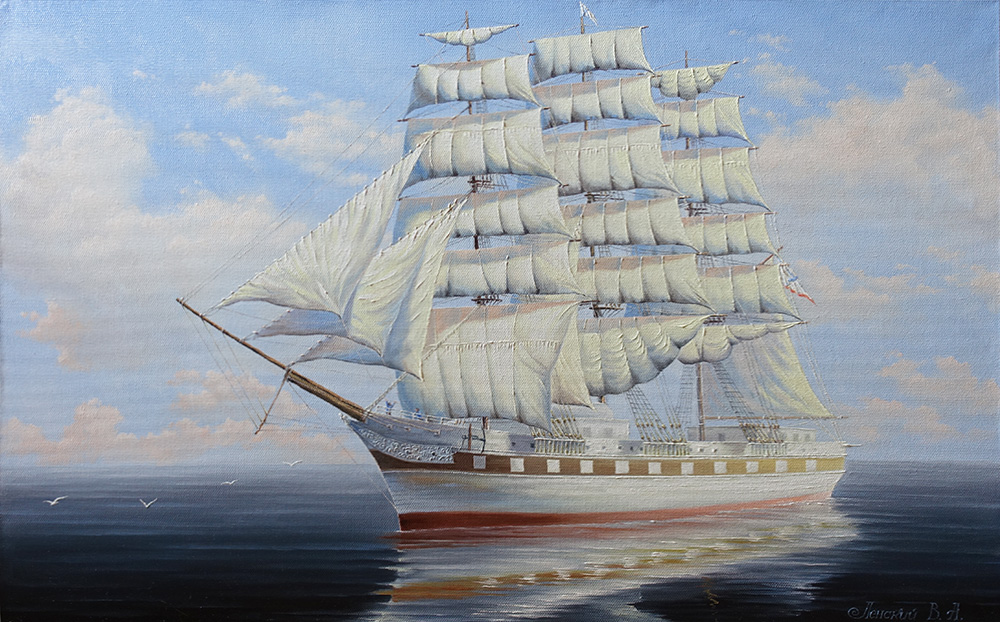  художник  Ленский Валерий, картинапарусник во время штиля в море