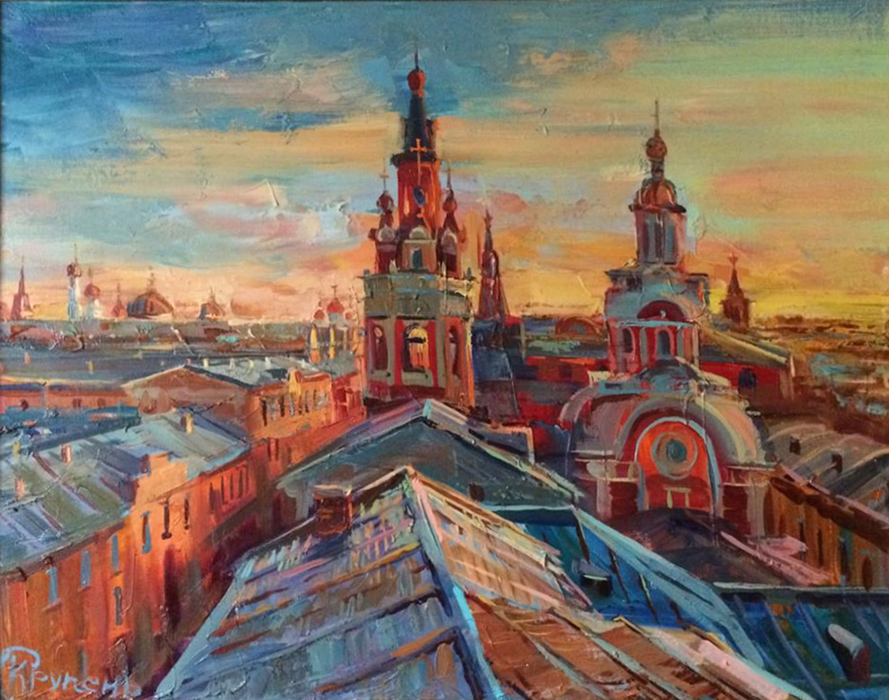  художник  Пеньковский Павел , картина Закат над Москвой