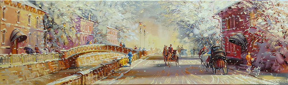 художник  Пеньковский Павел , картина Первый снег на московских бульварах
