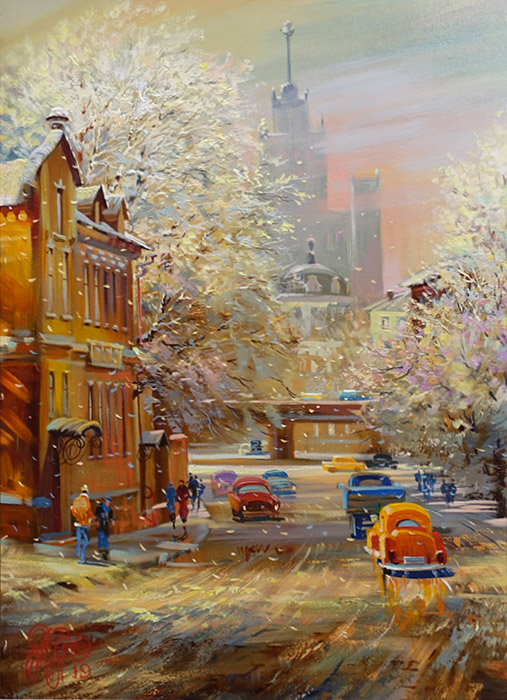  художник  Пеньковский Павел , картина Вечерние огни на Московских улицах