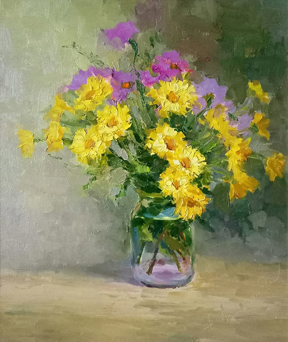  художник  Александров  Александр, картина Желтые хризантемы