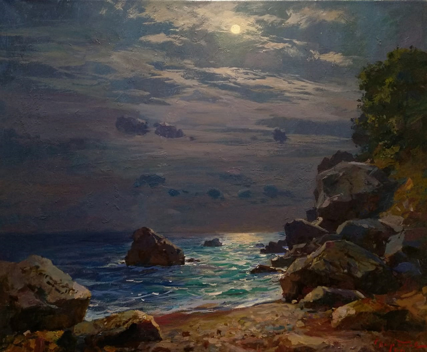 художник  Свиридов Сергей, картина Лунная ночь на море