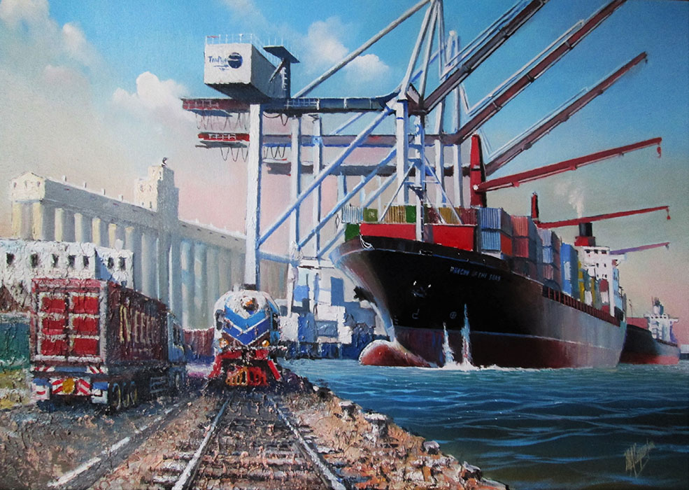  художник  Сорокин Юрий, картина В контейнерном порту